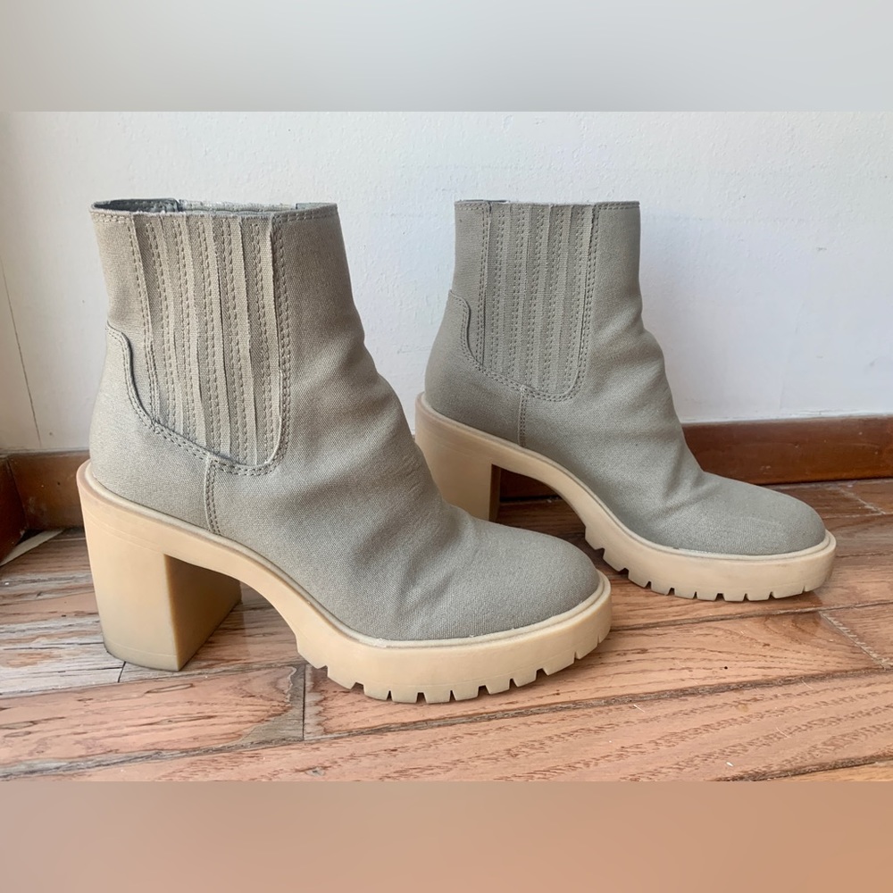 Dolce Vita Taupe Suede Chunky Heel Ankle Boots